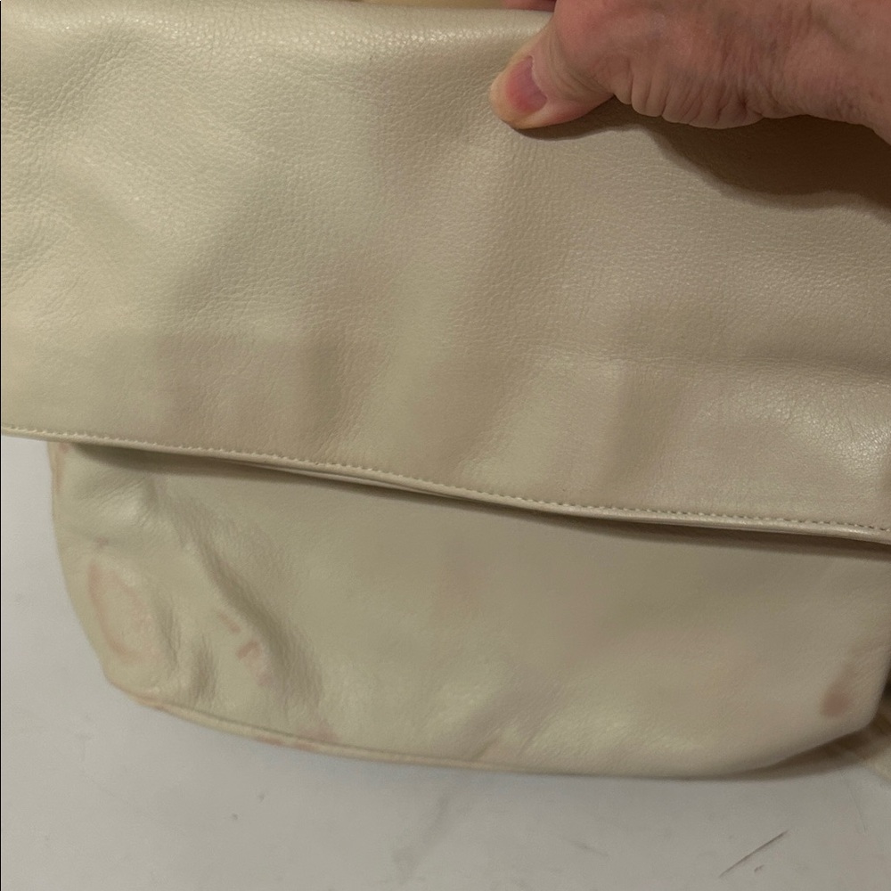 Vintage Perkins New York Minimalist Cream Fold-Over Women's Shoulder Bag